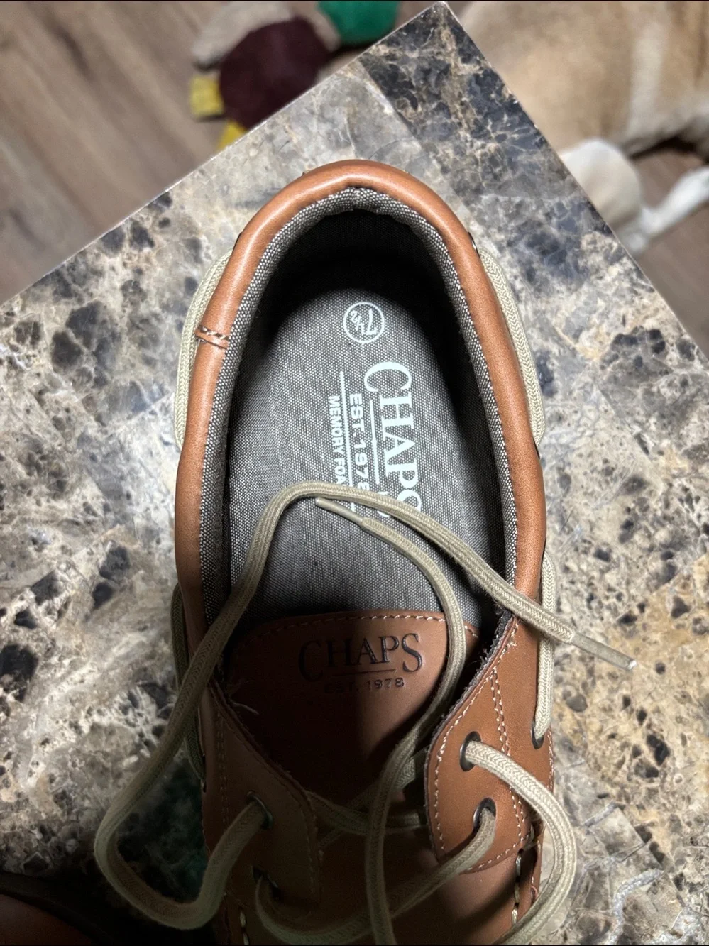 Chaps Brown Leather Boat Shoes with Tan Laces